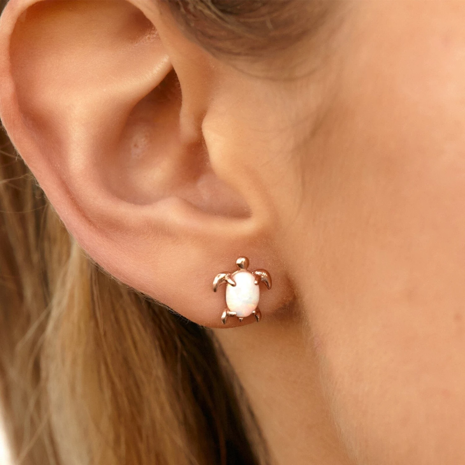 Rose Gold Opal Sea Turtle Earring - Image 4
