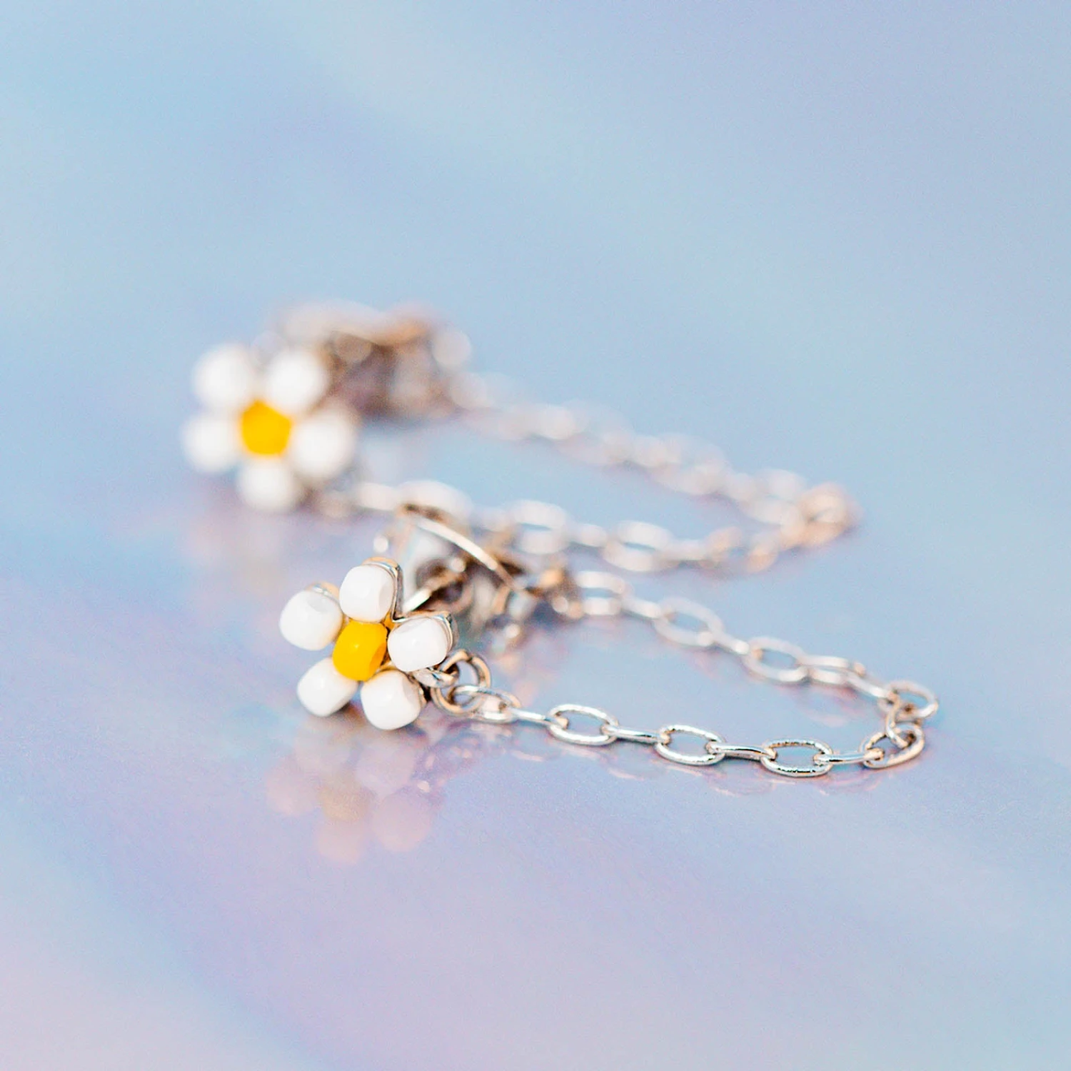 Daisy Seed Bead Chain Wrap Earrings - Image 3