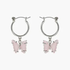 Engraved Stone Butterfly Hoop Earrings