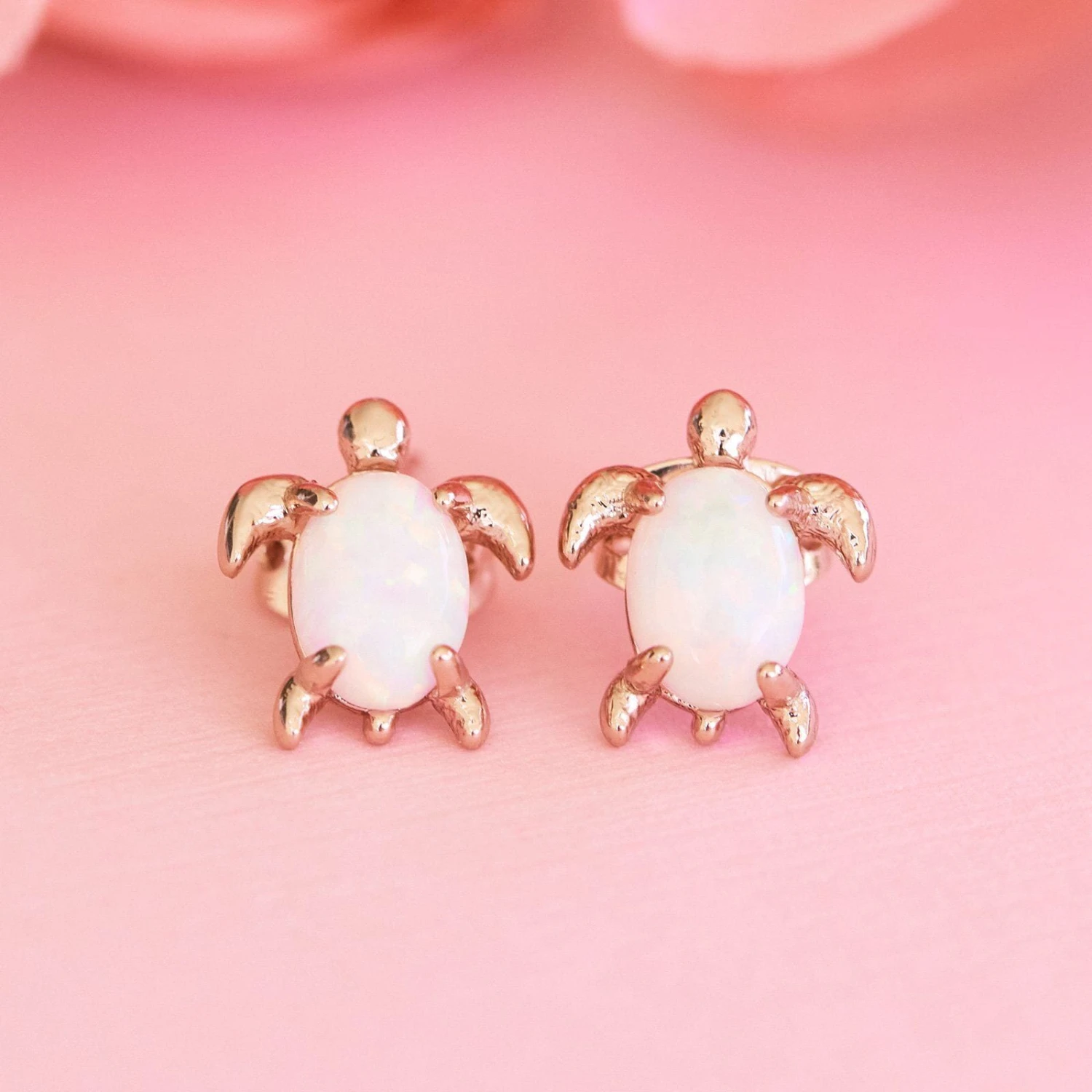 Rose Gold Opal Sea Turtle Earring - Image 2