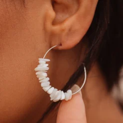 Mother Of Pearl Chip Hoop Earrings
