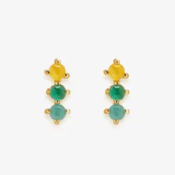 3 Stone Stud Earrings