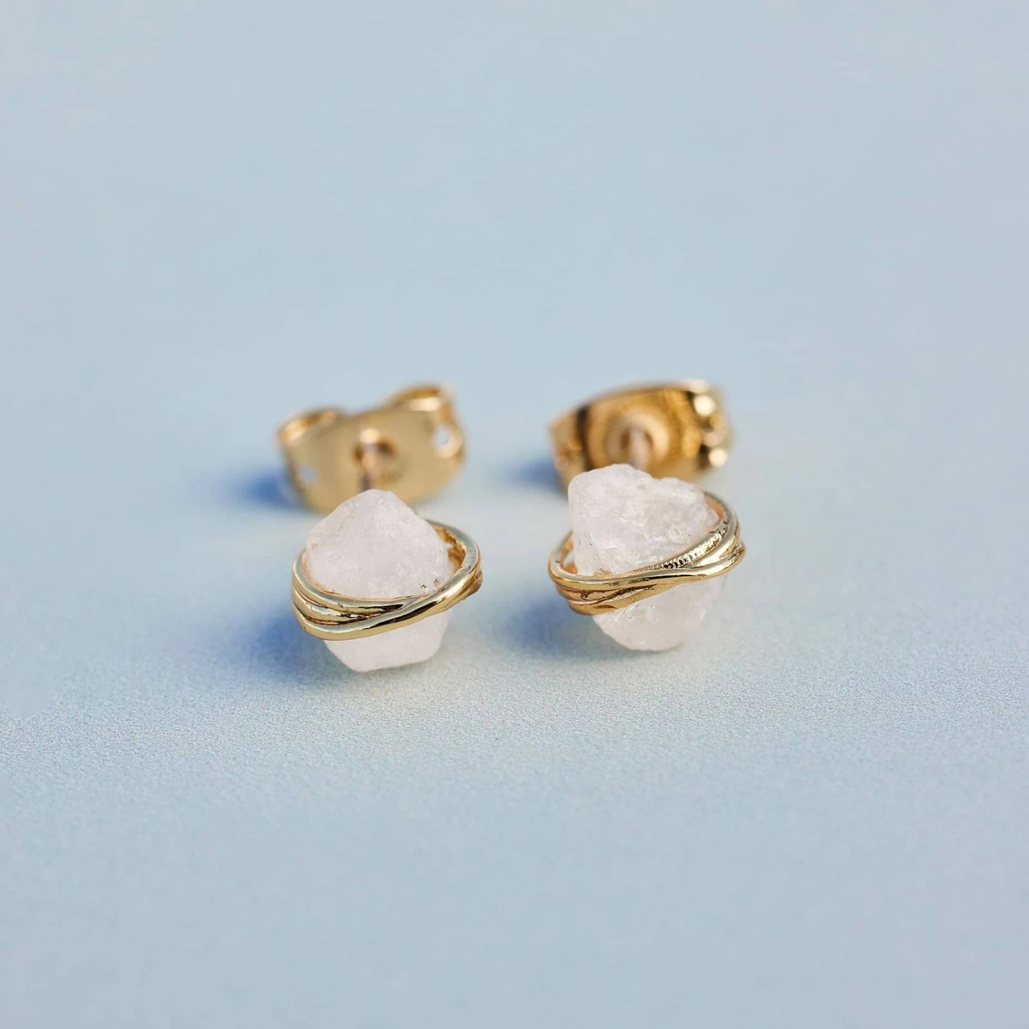 Raw Clear Quartz Stud Earrings - Image 2