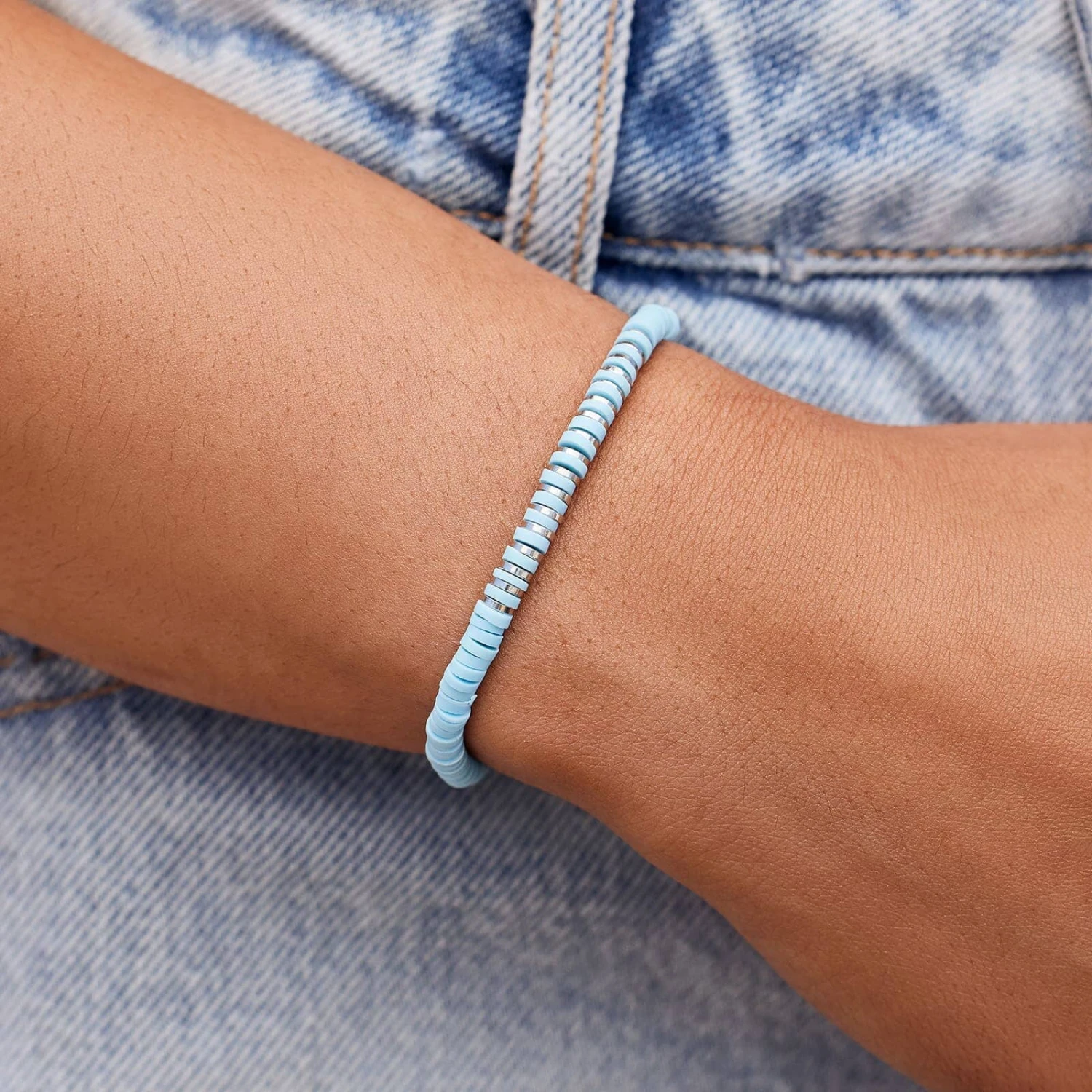 Heishi Disc & Metal Bead Stretch Bracelet - Image 11