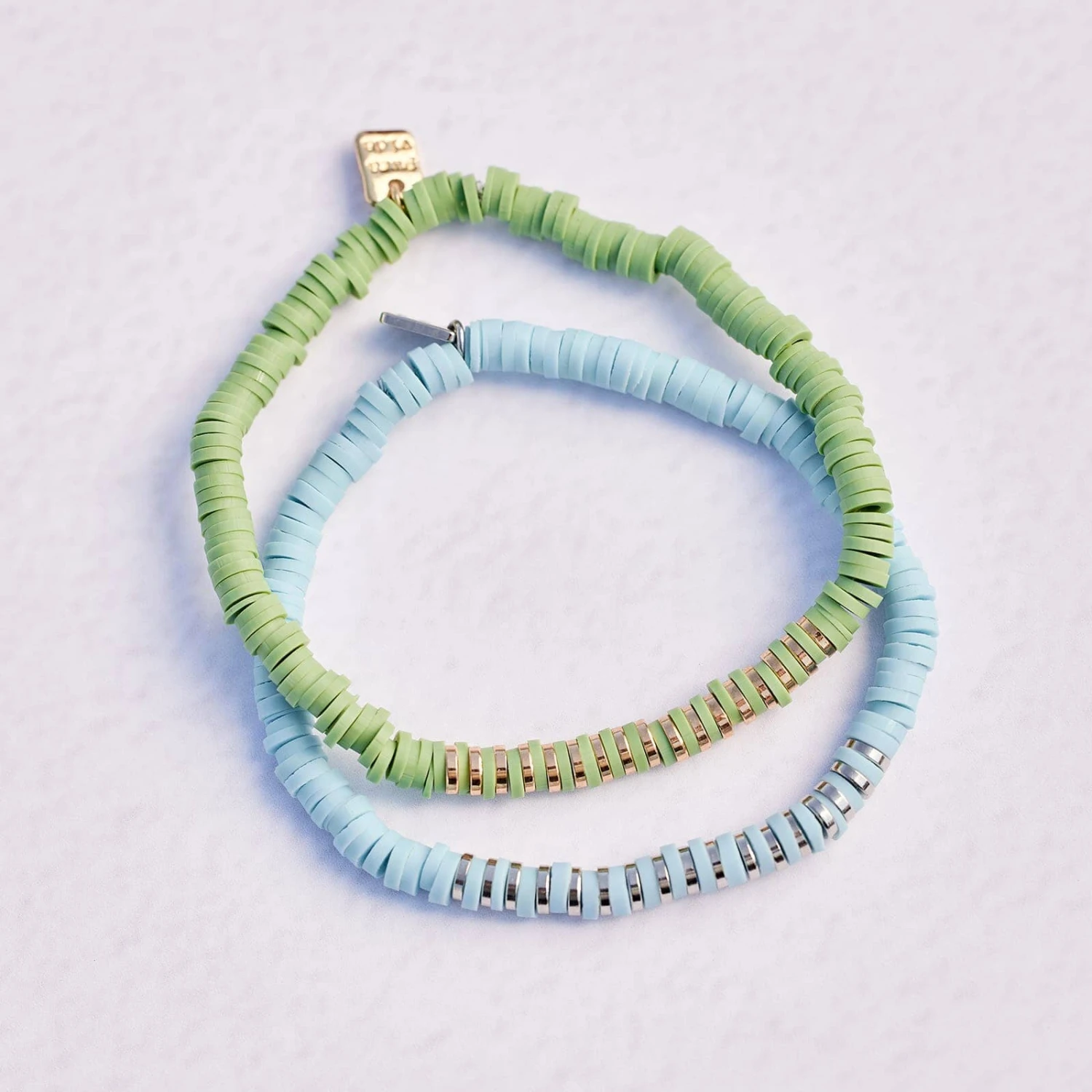 Heishi Disc & Metal Bead Stretch Bracelet - Image 8