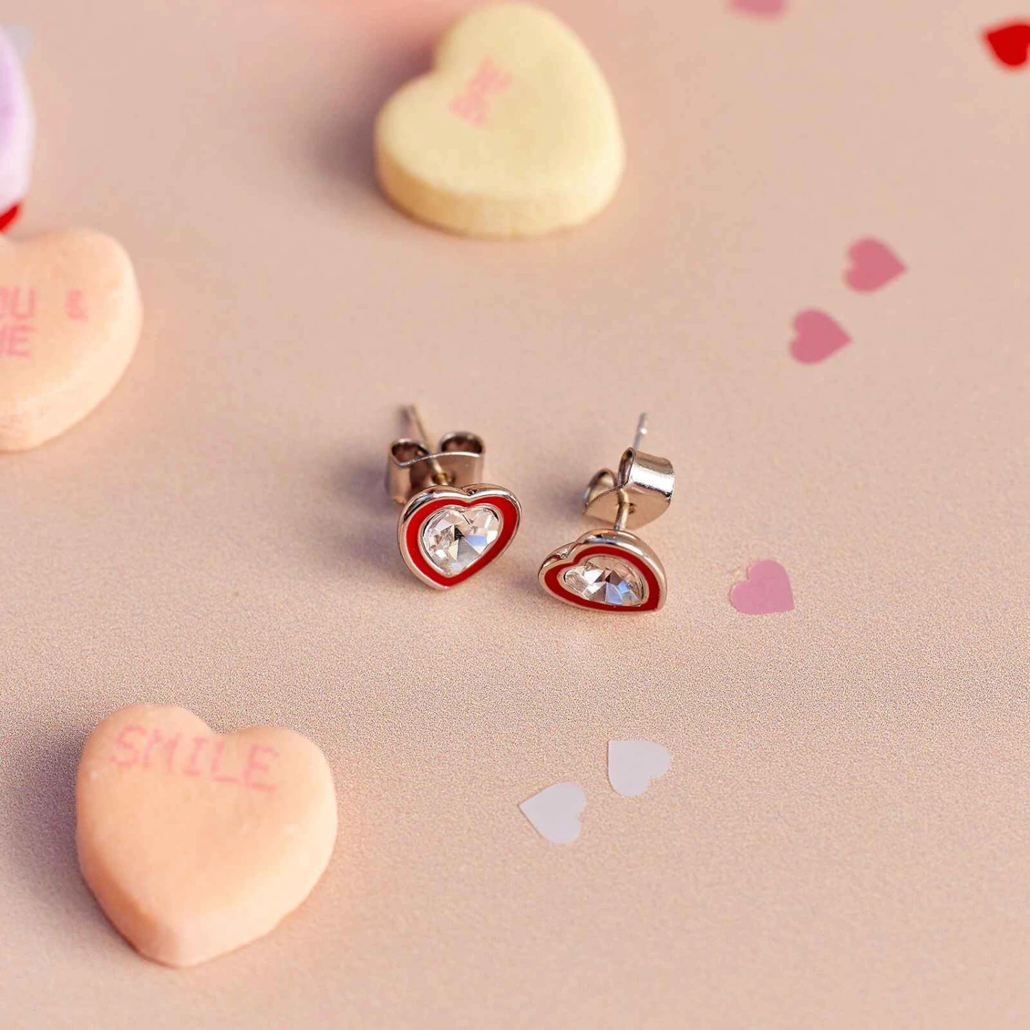Stone & Enamel Heart Stud Earrings - Image 4
