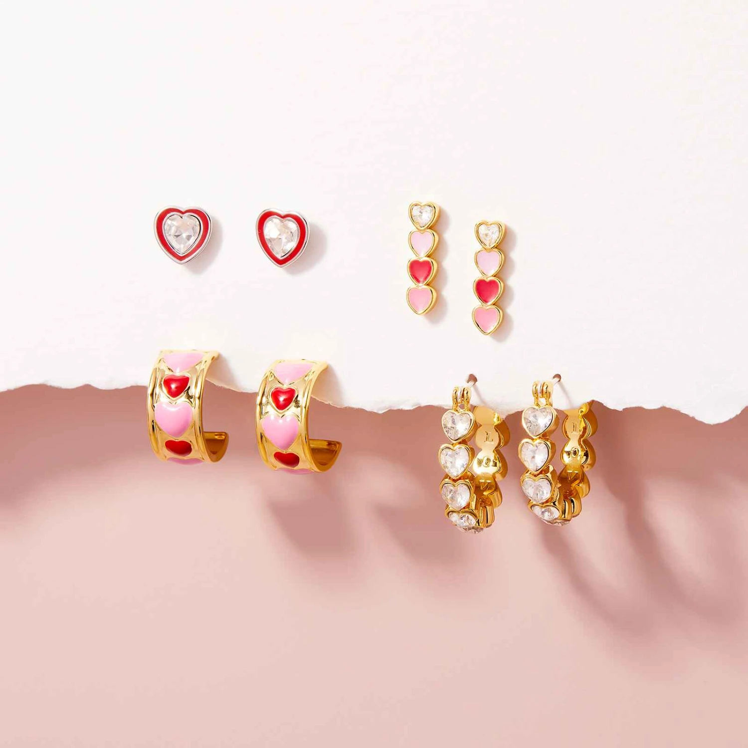 Stone & Enamel Heart Stud Earrings - Image 5
