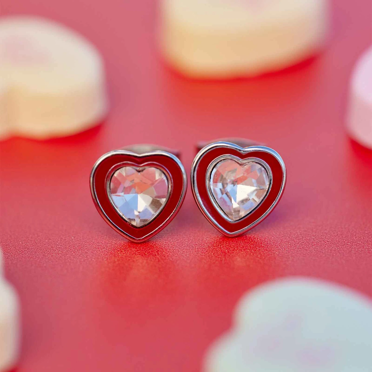 Stone & Enamel Heart Stud Earrings - Image 6