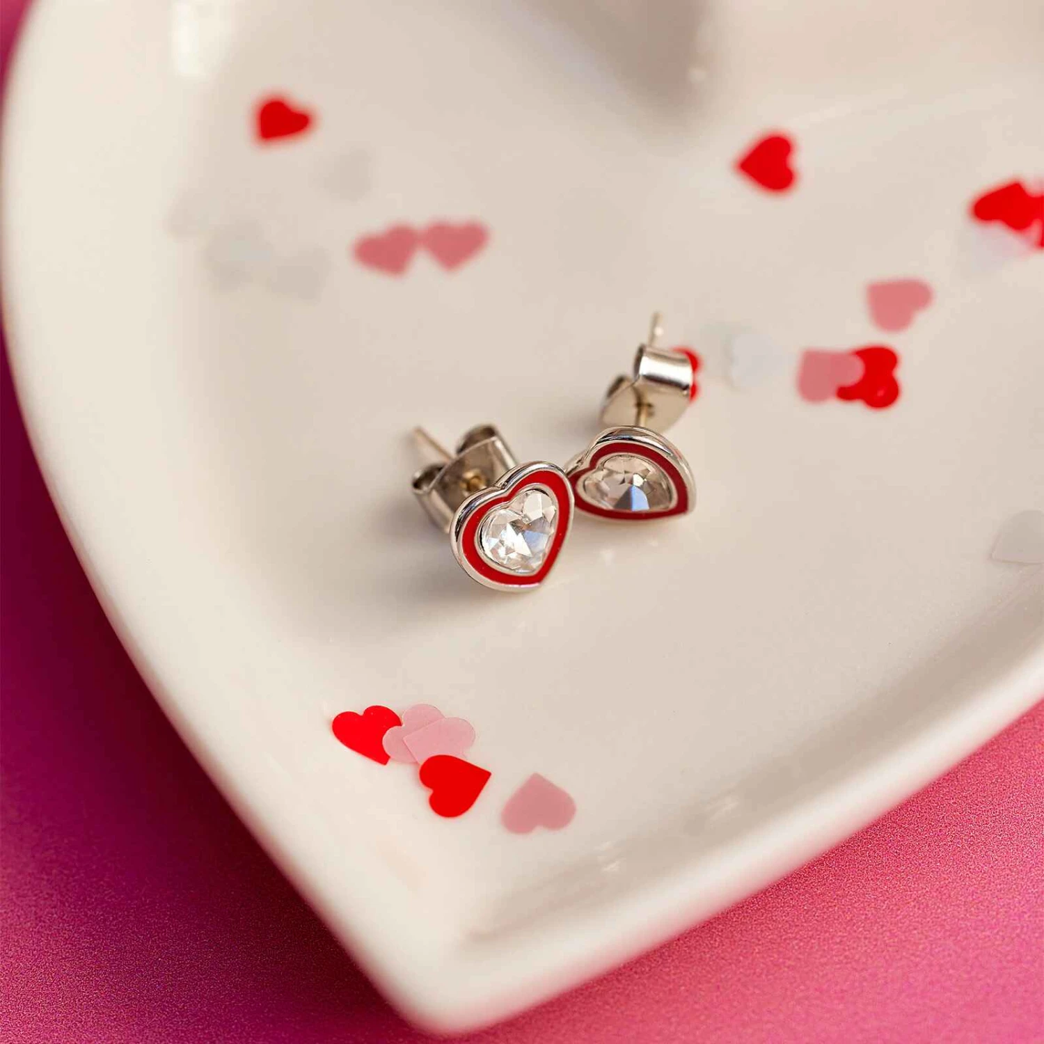 Stone & Enamel Heart Stud Earrings - Image 7