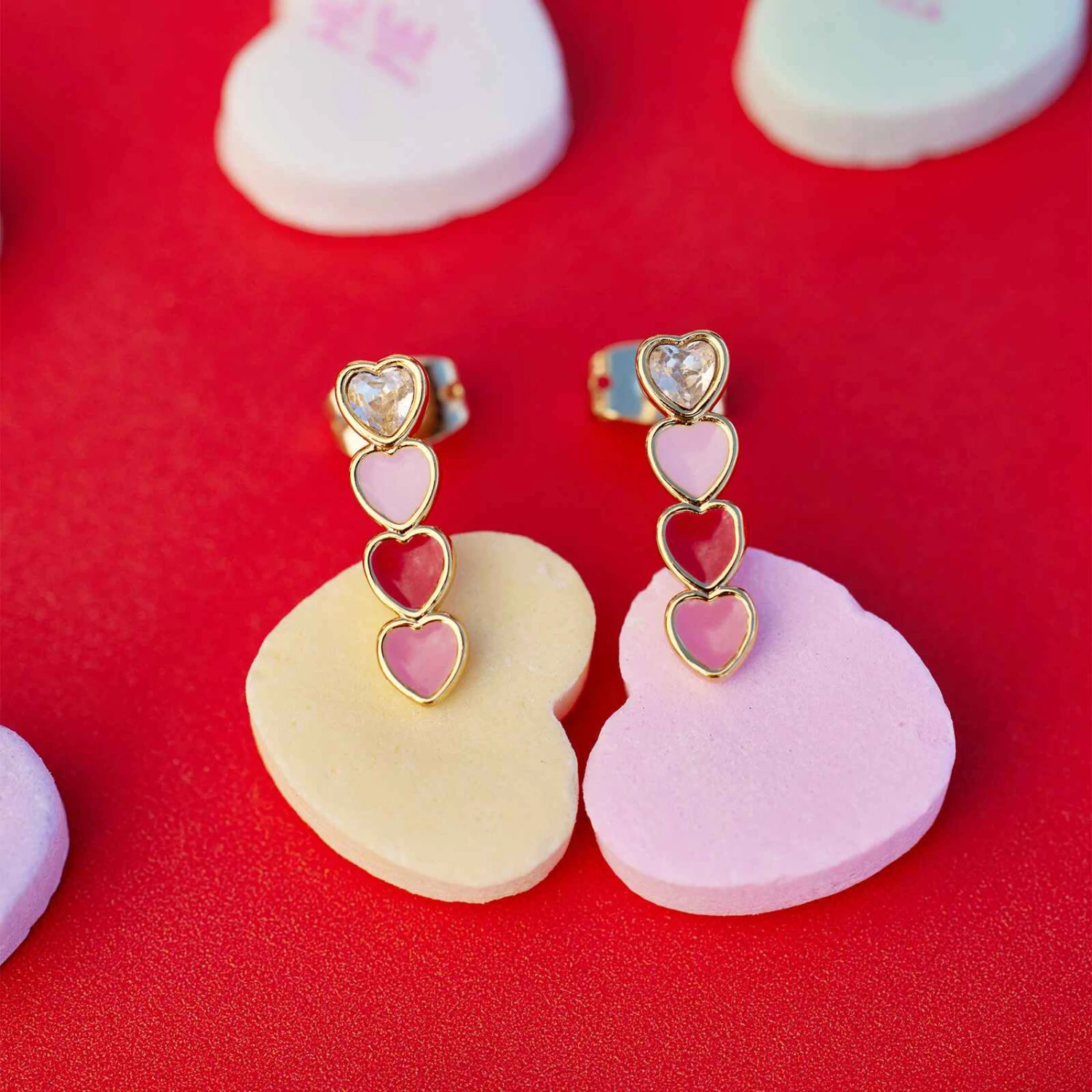 Smitten Enamel Heart Drop Earrings - Image 2