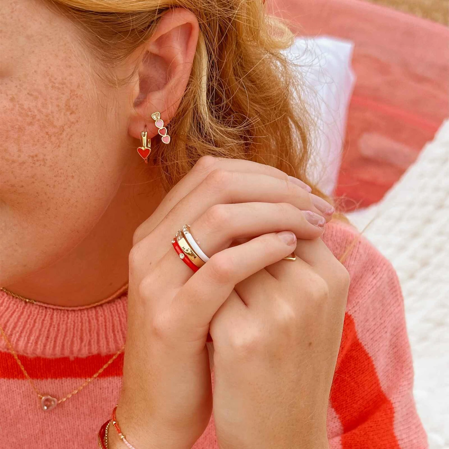 Smitten Enamel Heart Drop Earrings - Image 5