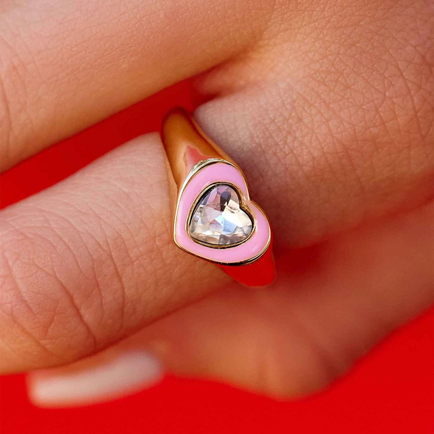 Stone & Enamel Heart Ring - Image 3