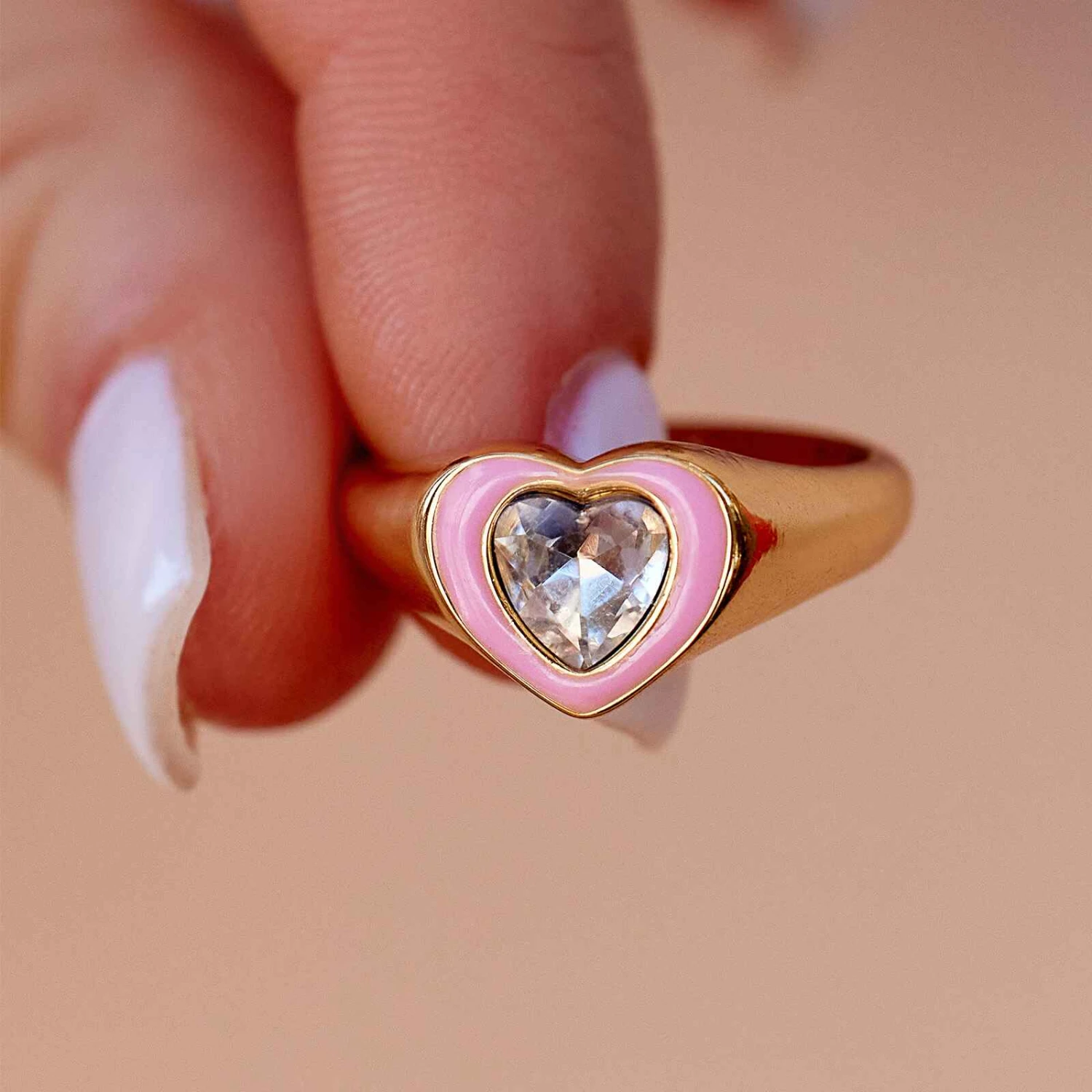 Stone & Enamel Heart Ring - Image 5