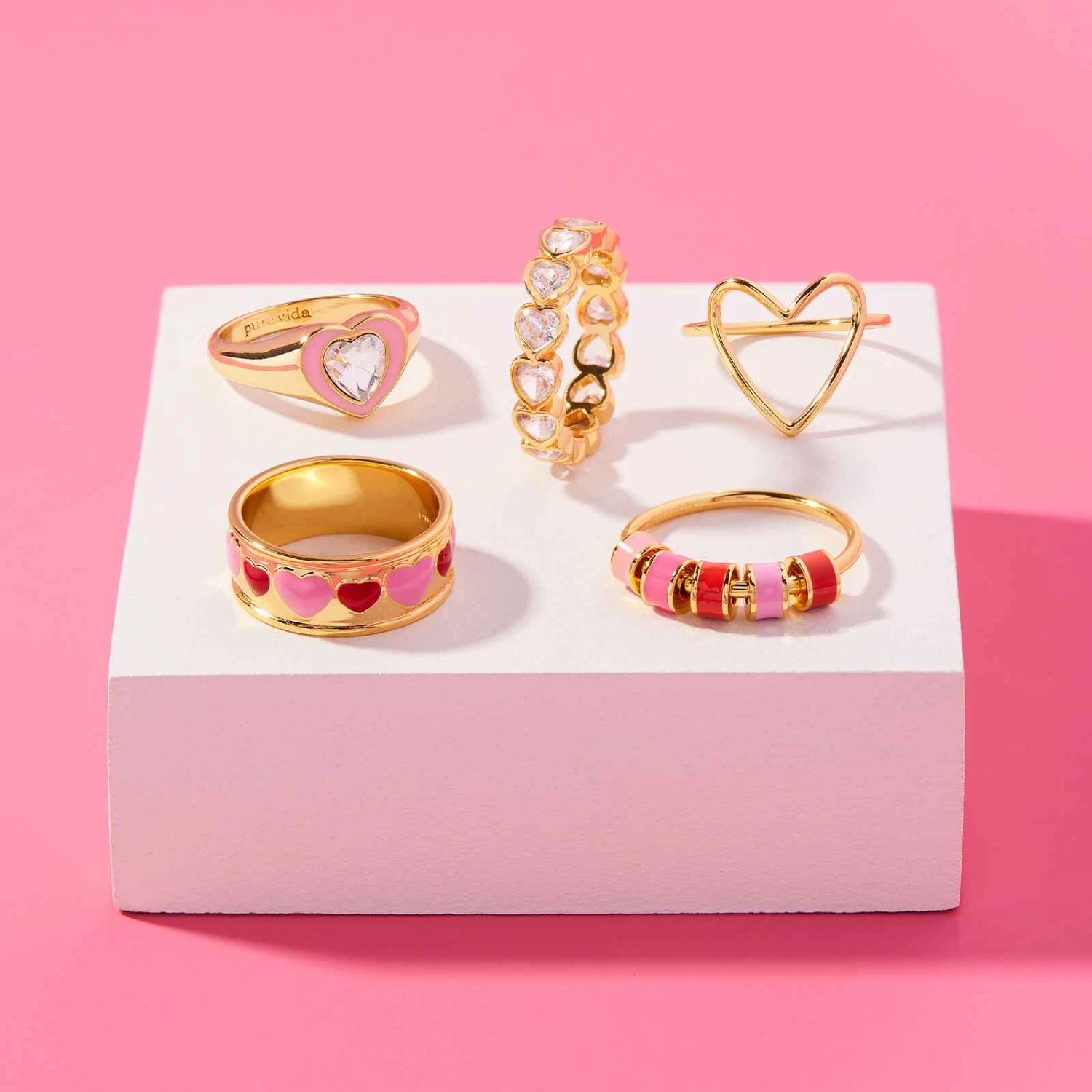 Stone & Enamel Heart Ring - Image 7