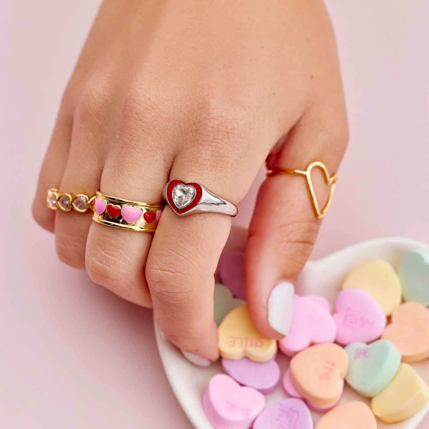 Stone & Enamel Heart Ring - Image 13