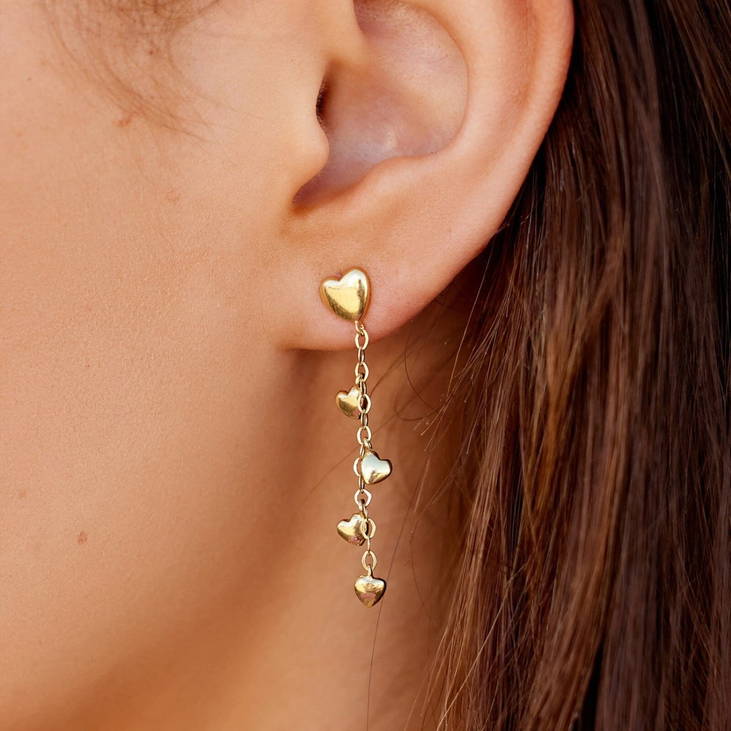 Heart Drop Chain Earrings - Image 2