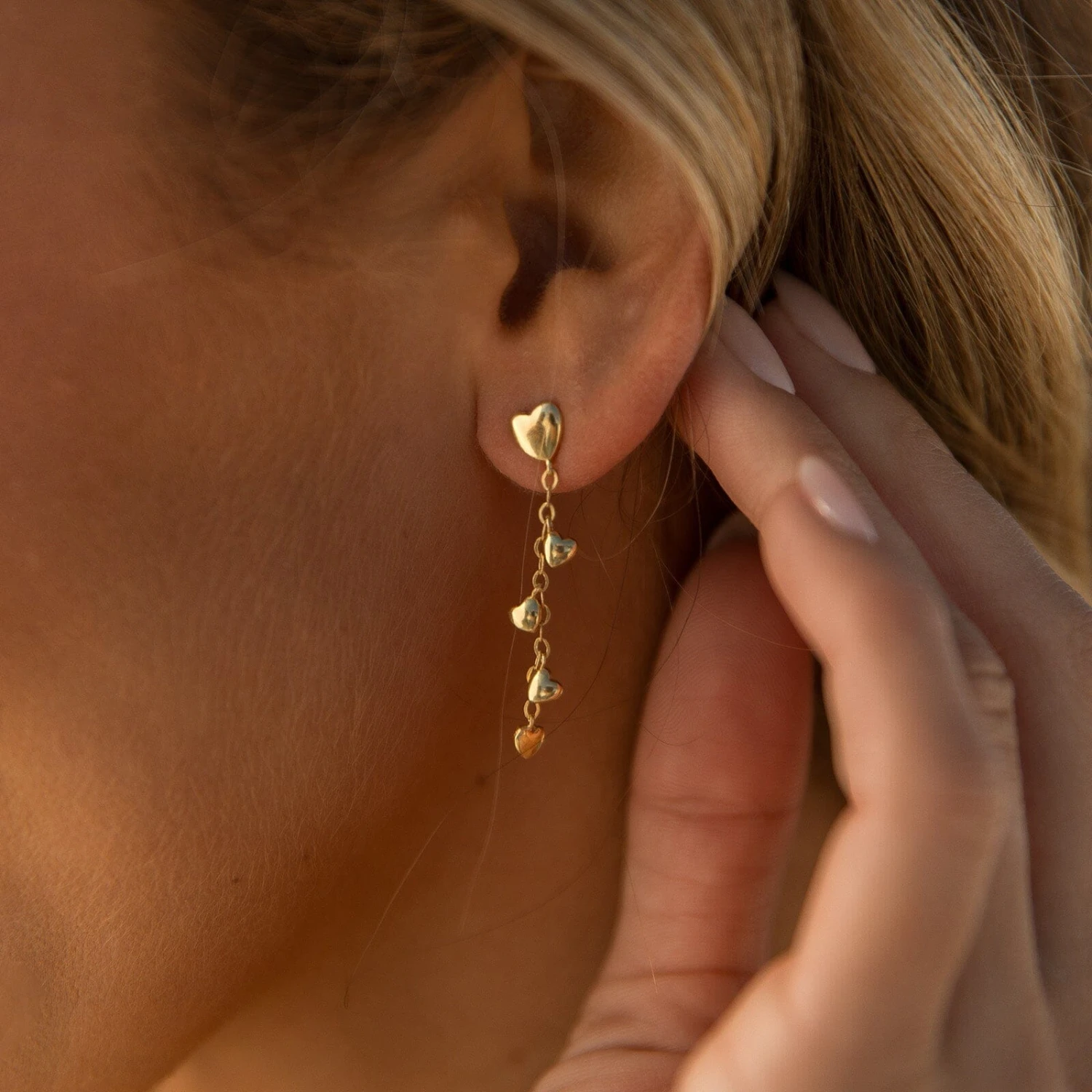 Heart Drop Chain Earrings - Image 8